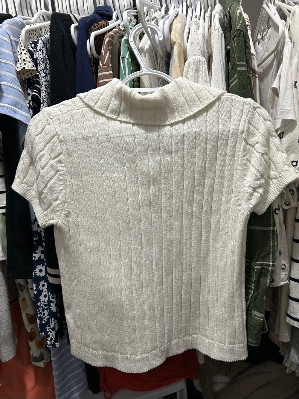 Wild Fable White Cable-Knit Short Sleeve Polo Sweater - Picture 3 of 3